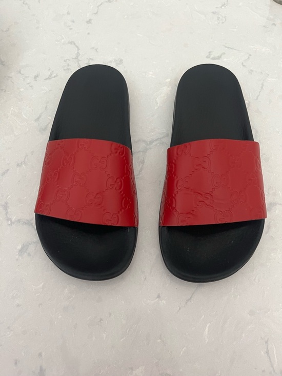 Gucci Shoes - Gucci Black Footbed Red GG Slides